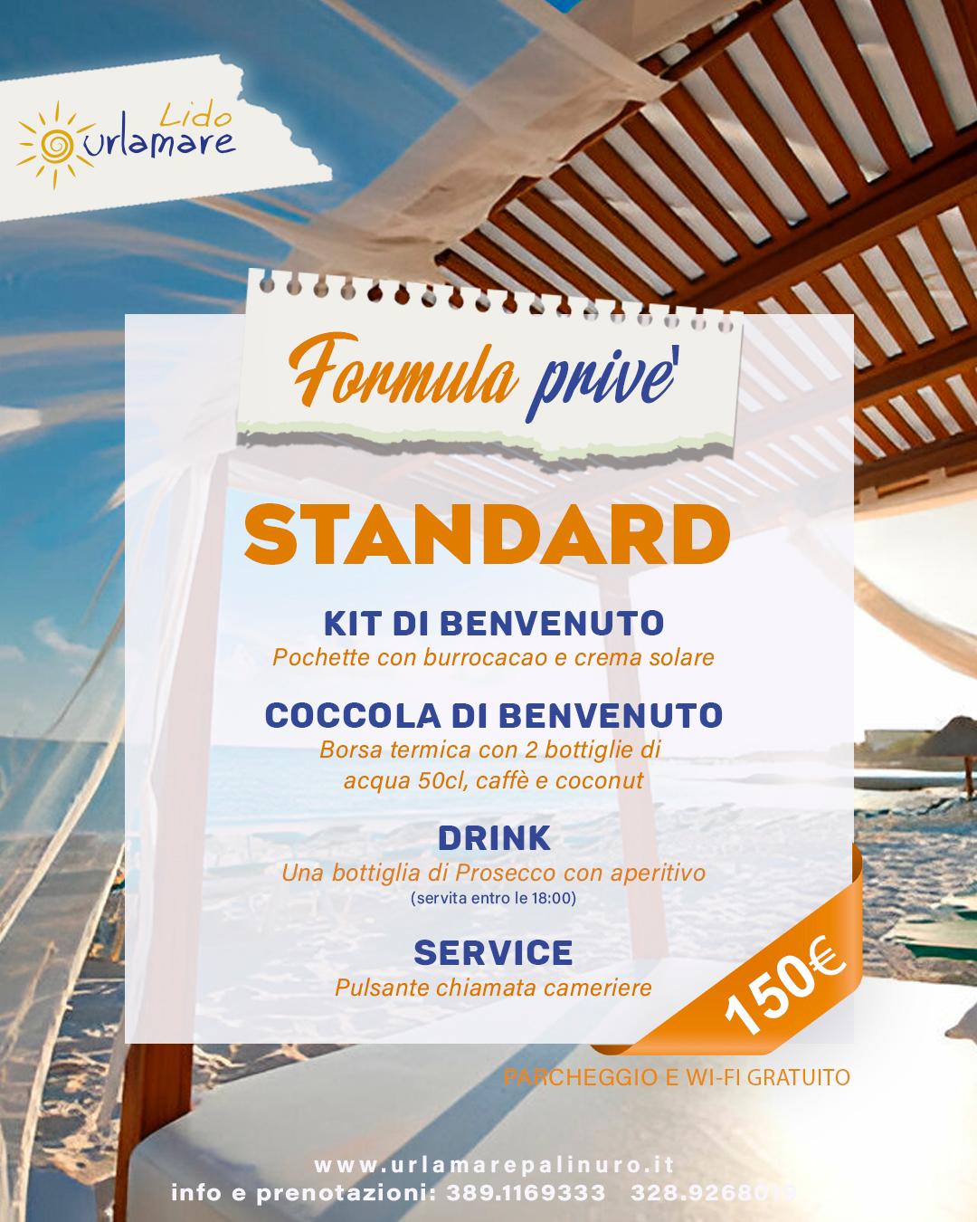 Formula Privé Standard con servizi inclusi presso il lido Urlamare a Palinuro