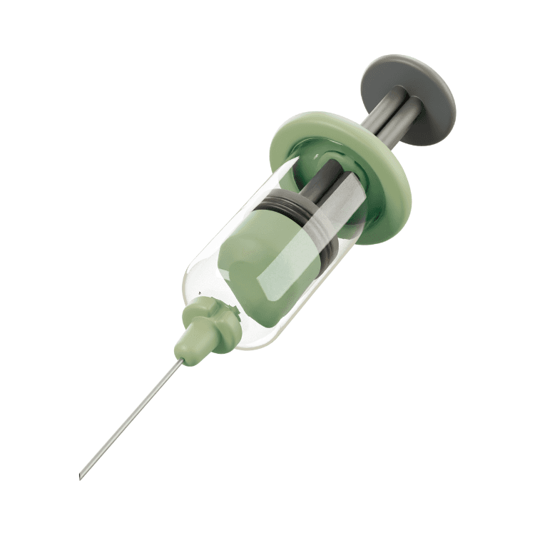 3D icon of a medical syringe with green liquid