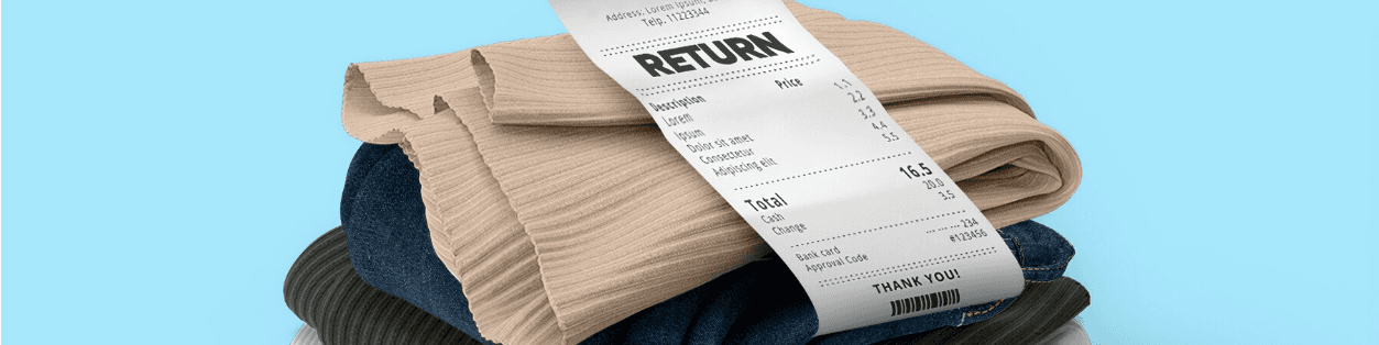 Stack of e-commerce items with a return receipt