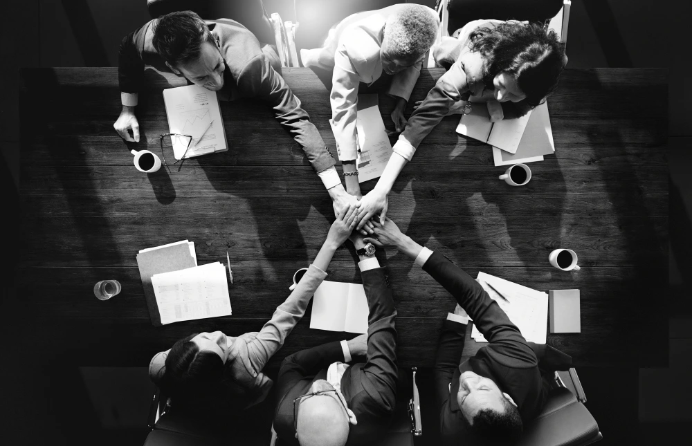 Creative team collaboration symbolizing cooperation and marketing strategy