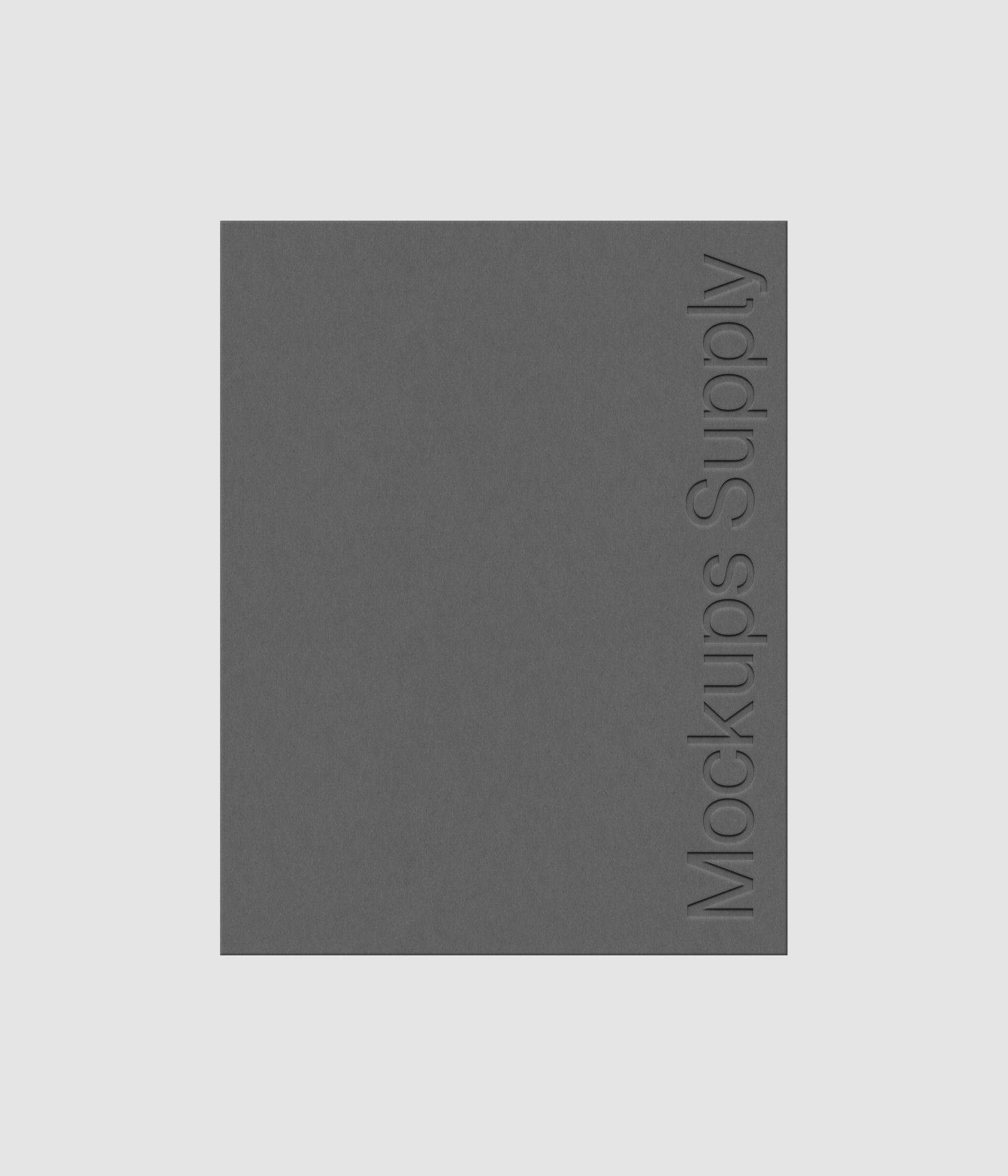 US Letter paper mockup PSD portrait with debossed logo effect, gray paper on white background, modern minimal stationery mockup for print design and brand identity