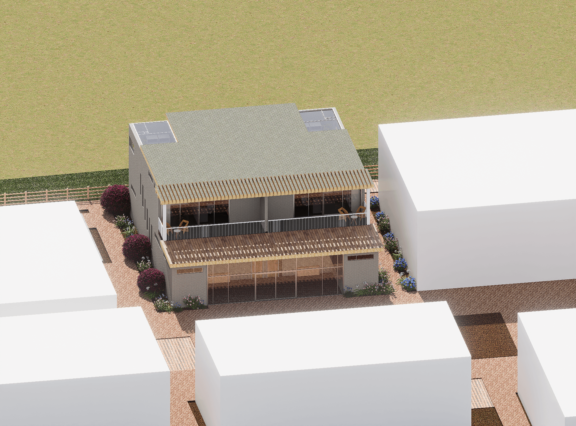 High-rise office building with sustainable design features