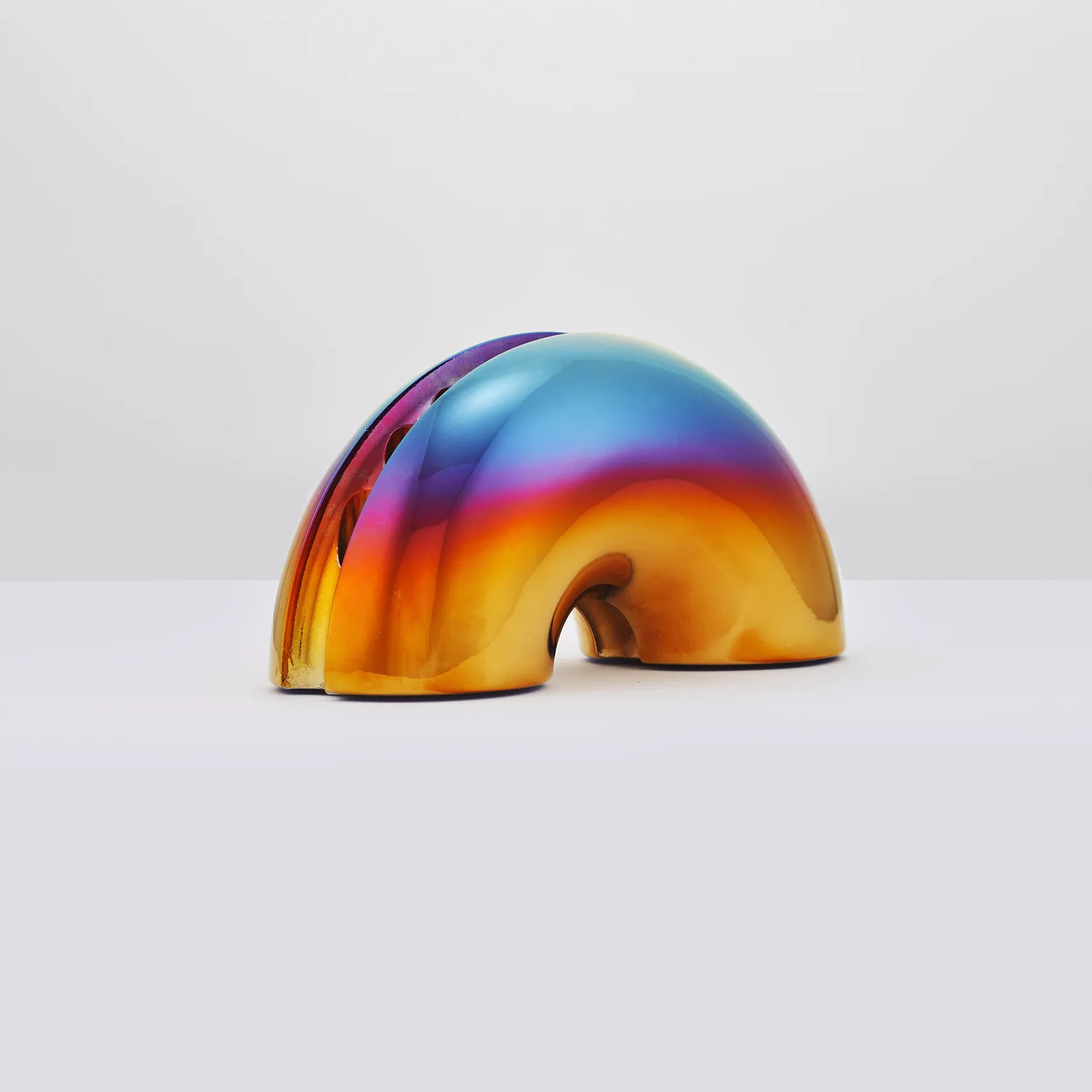 Iridescent Nosh Menorah form study shown from a three-quarter angle