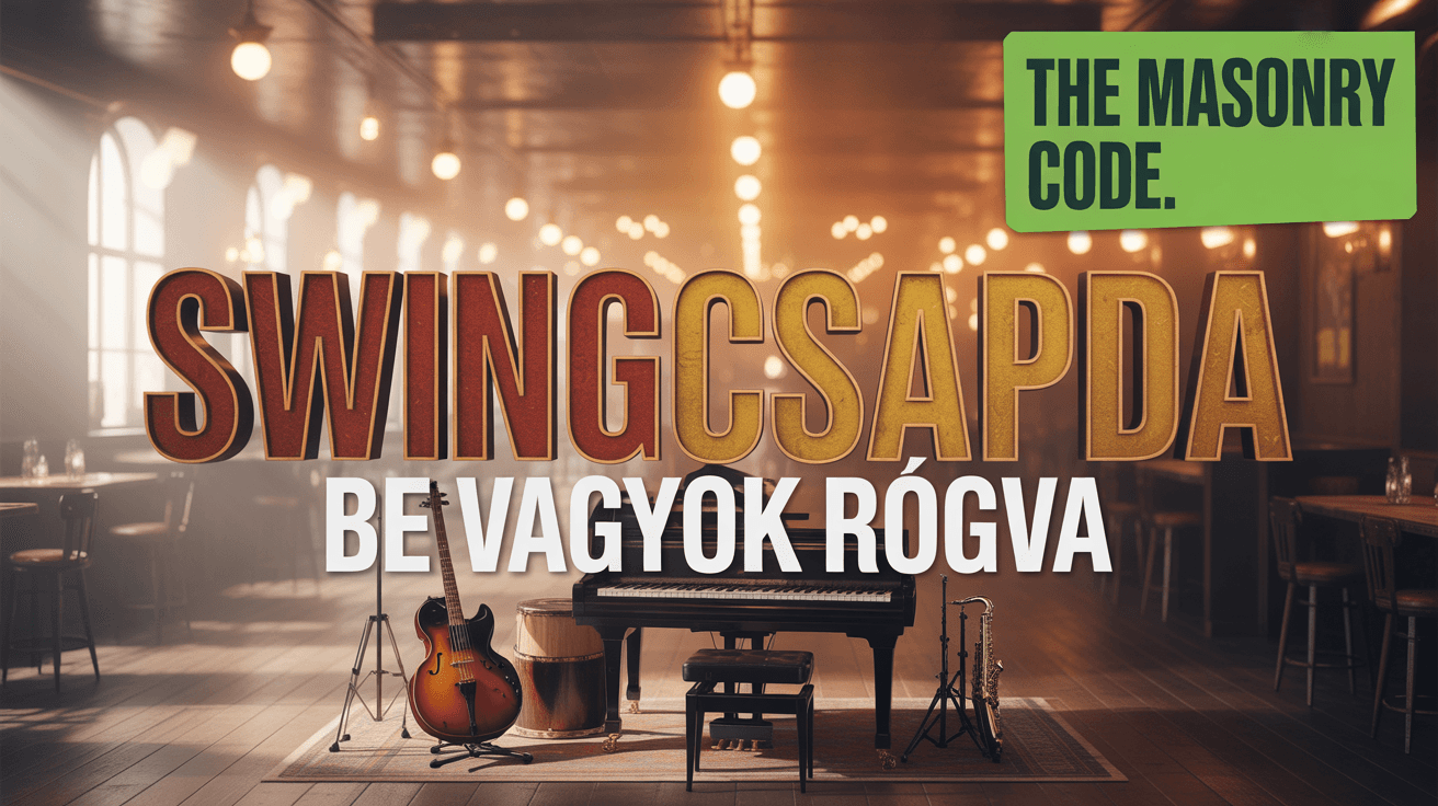 Vintage swing bar with piano instruments SWINGCSAPDA title and BE VAGYOK RUGVA subtitle