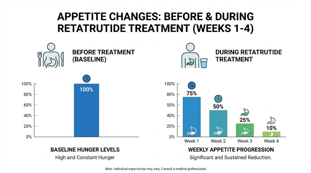 Retatrutide appetite suppression timeline first month changes