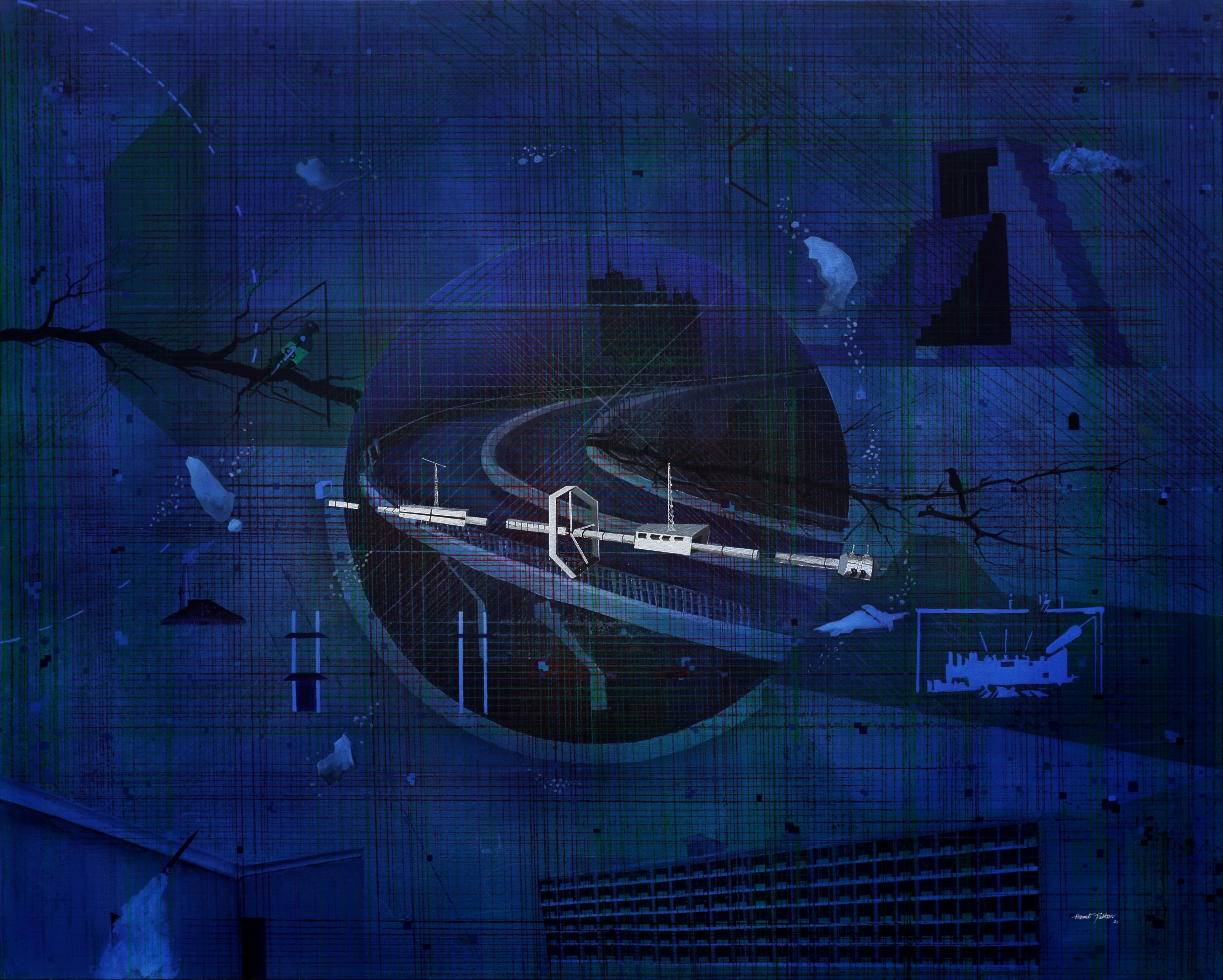 herd of sheep on road painting