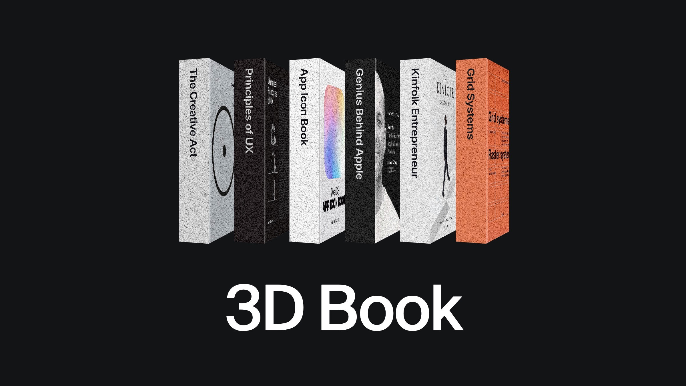 3D book display featuring creative and design titles