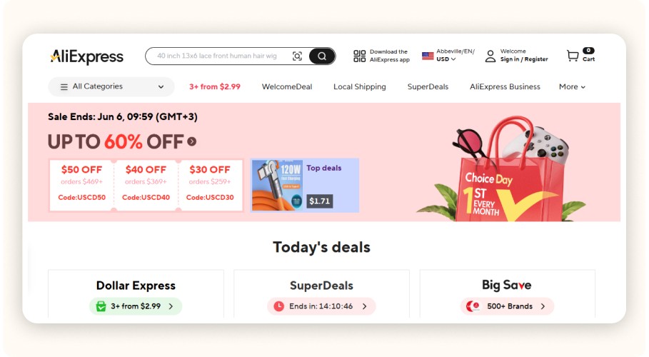 AliExpress homepage