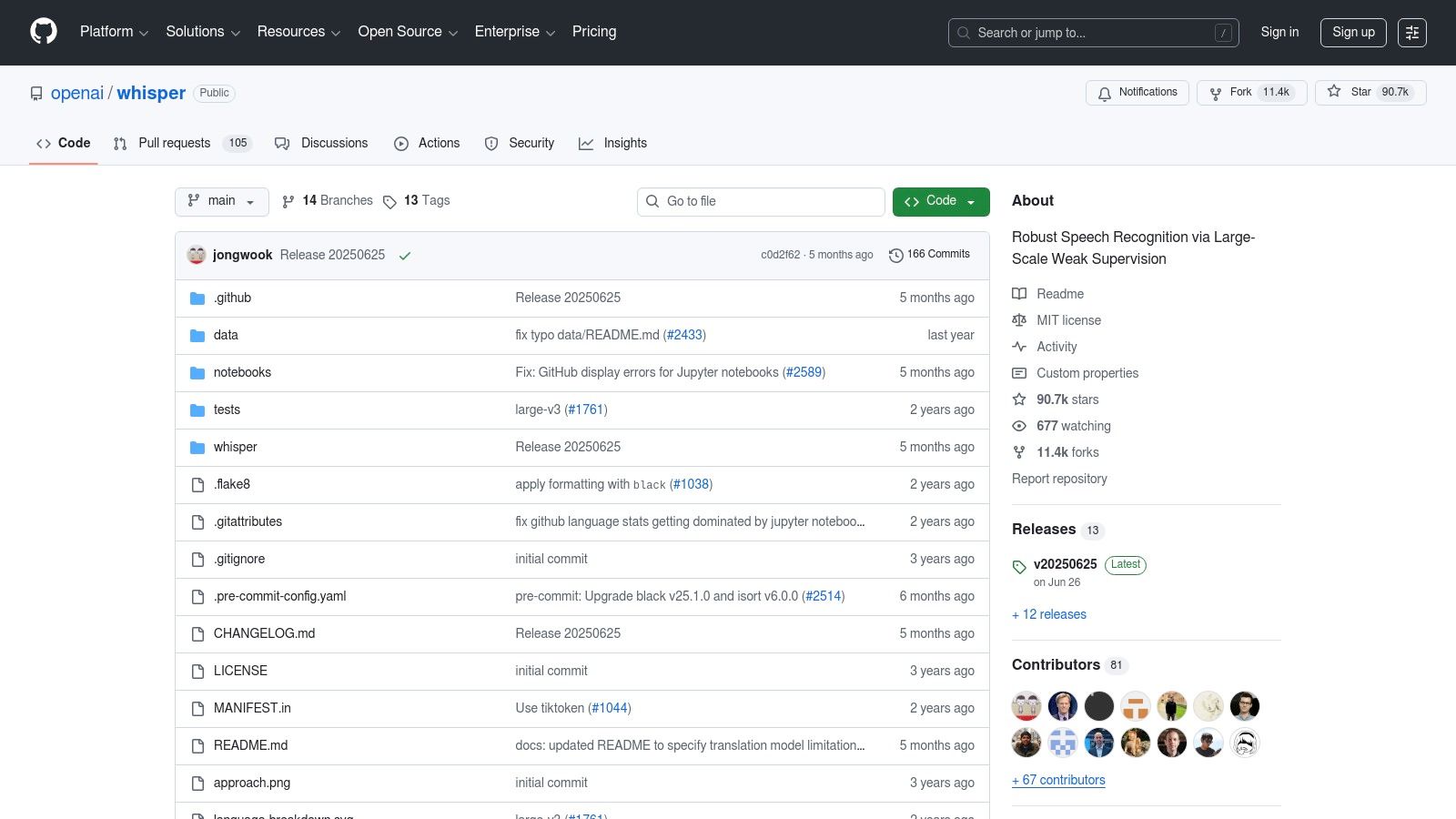 OpenAI Whisper (open-source; free to use)