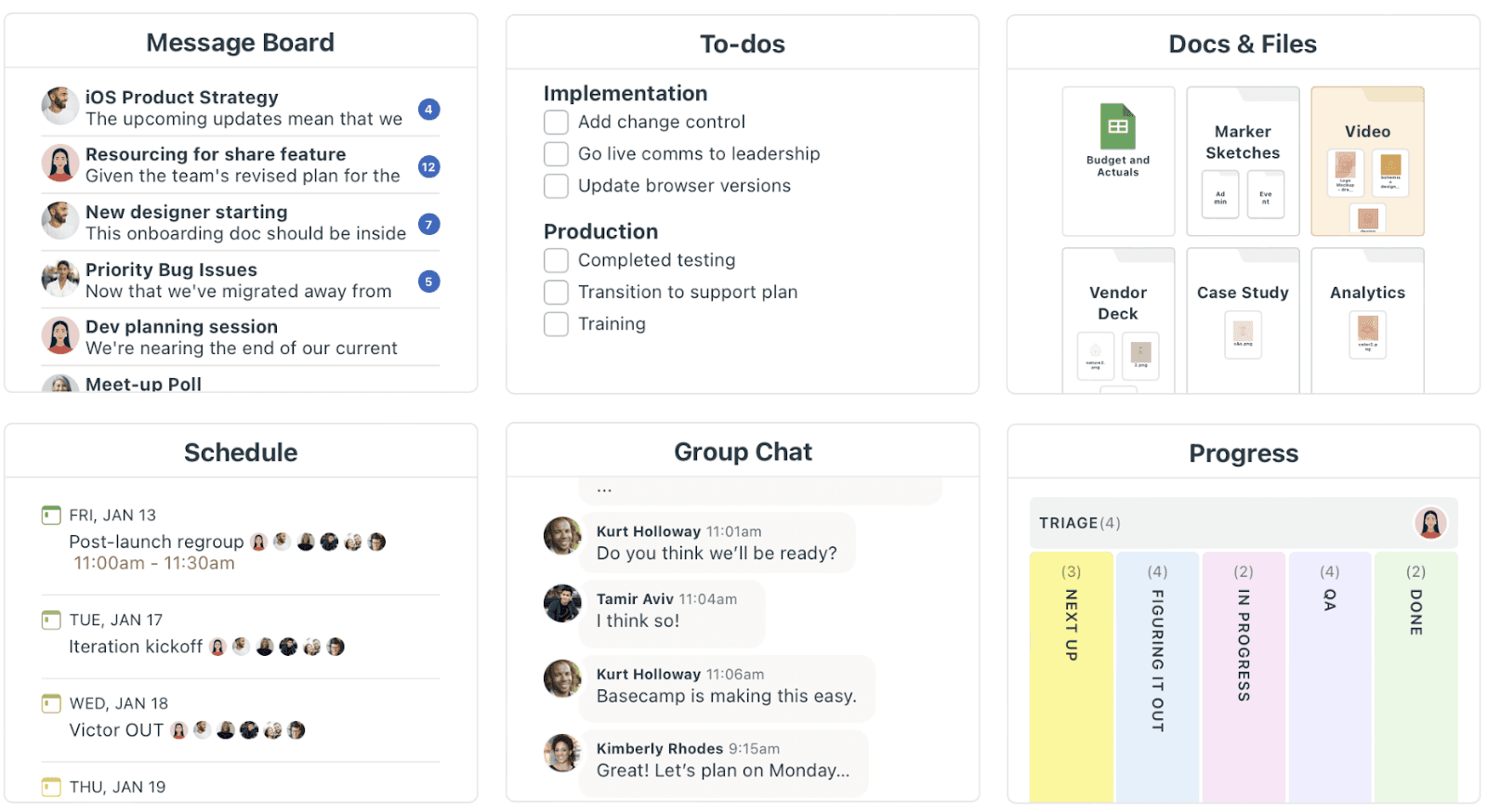 Basecamp has a simple design compared to the ClickUp app.