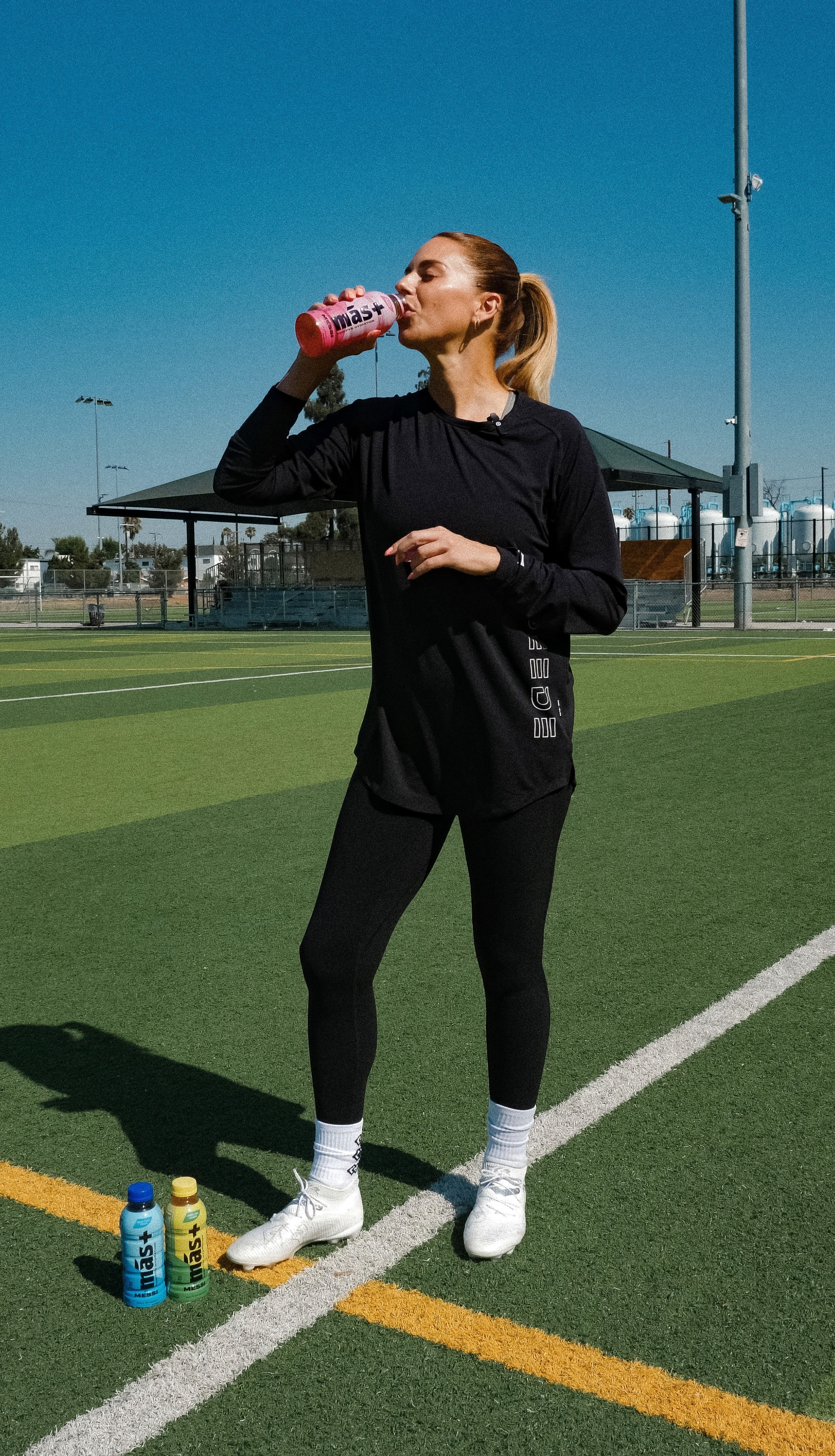 Lauren Sesselmann drinking Más by Messi product during campaing shoot in Los Angeles with Johnny Baru Media
