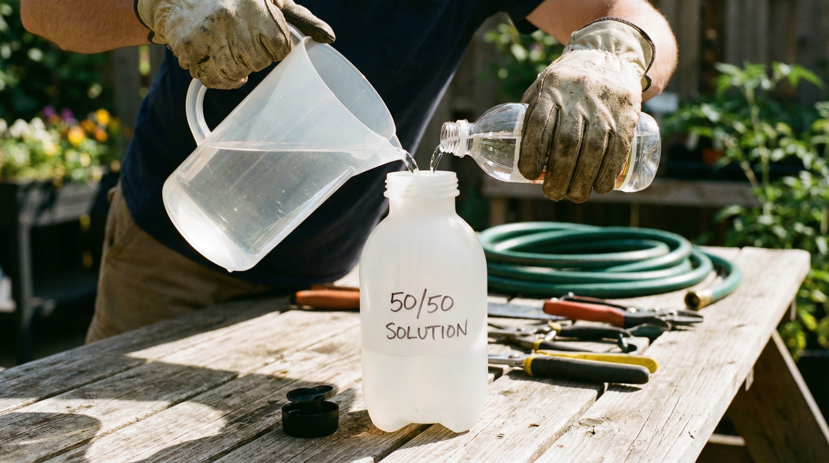 Comparison of supplies for bleach and vinegar roof moss cleaning methods.