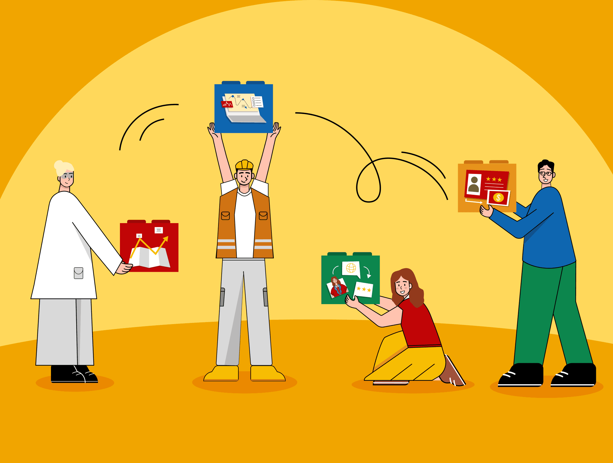 Illustration representing our agency services, showing a team delivering strategy, execution, and marketing support.