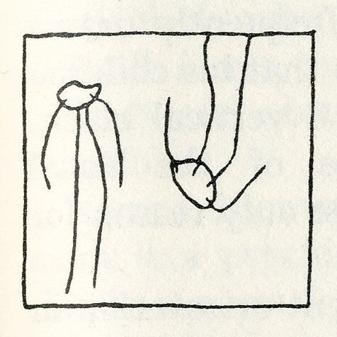 Childlike hand-drawn line illustration