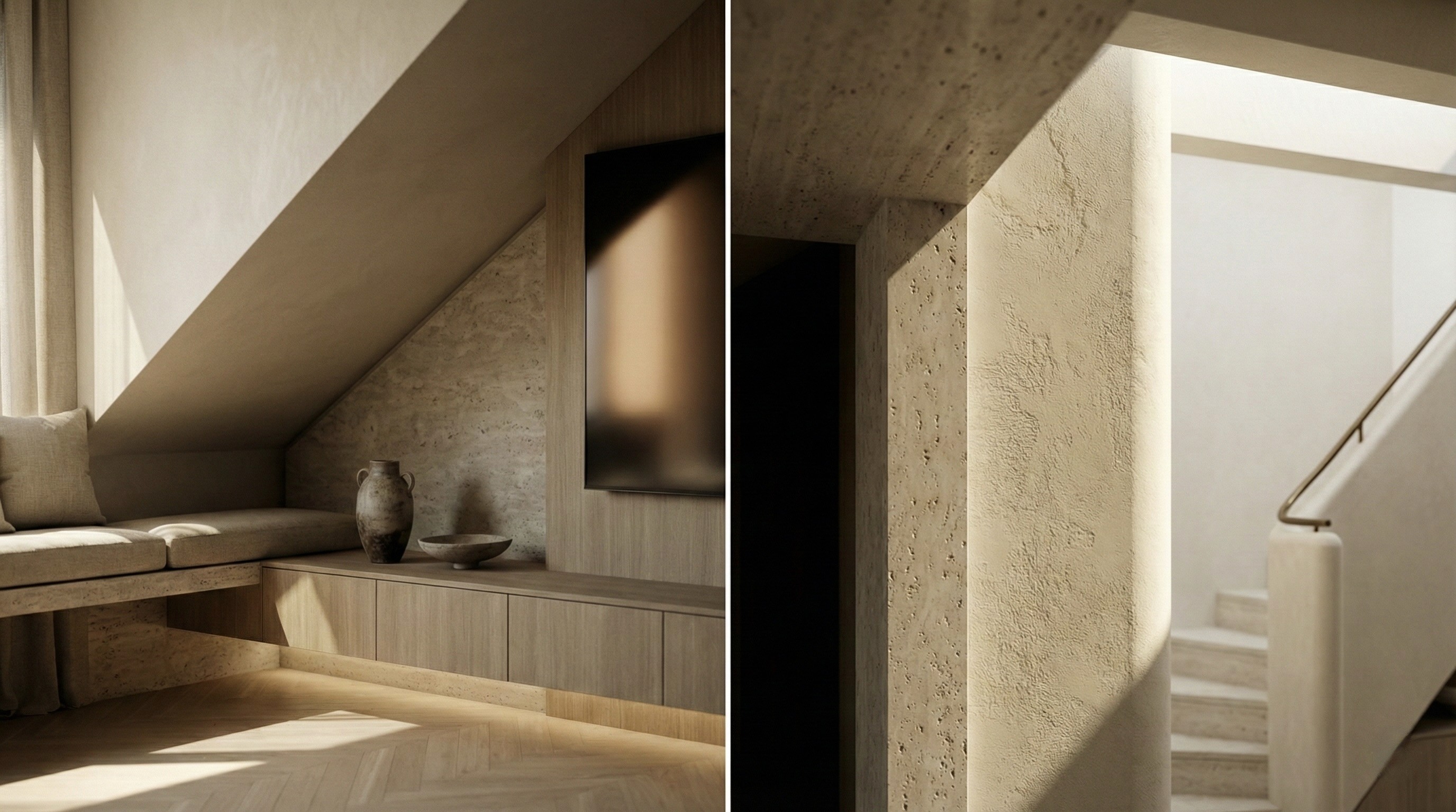 Proyecto Jovellanos 5 de Calienzo, interiorismo en Cortes con piedra natural, madera clara y luz suave.