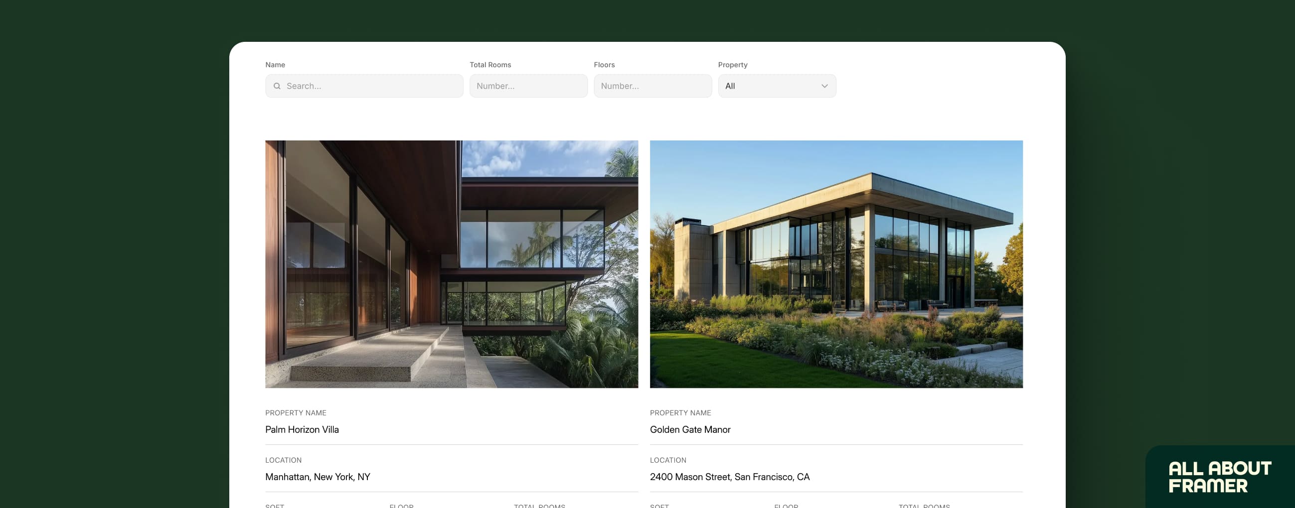 Dynamic Filters live on a Framer website