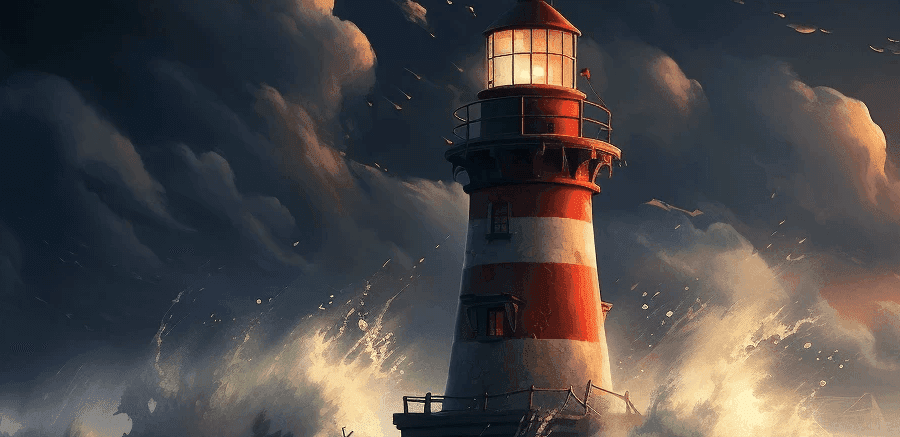 A lighthouse in rough seas