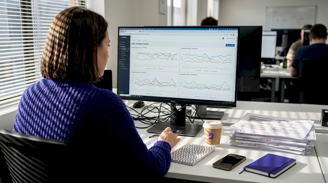 Professional reviewing ecommerce data quality dashboard