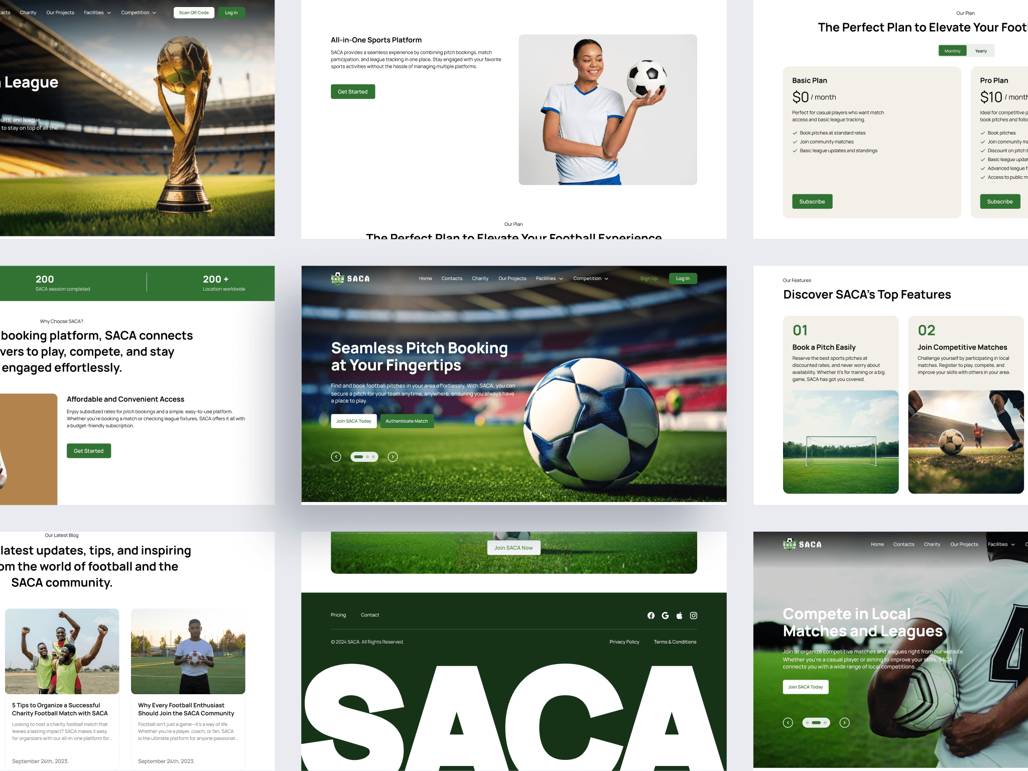sacafootball landing page screenshots