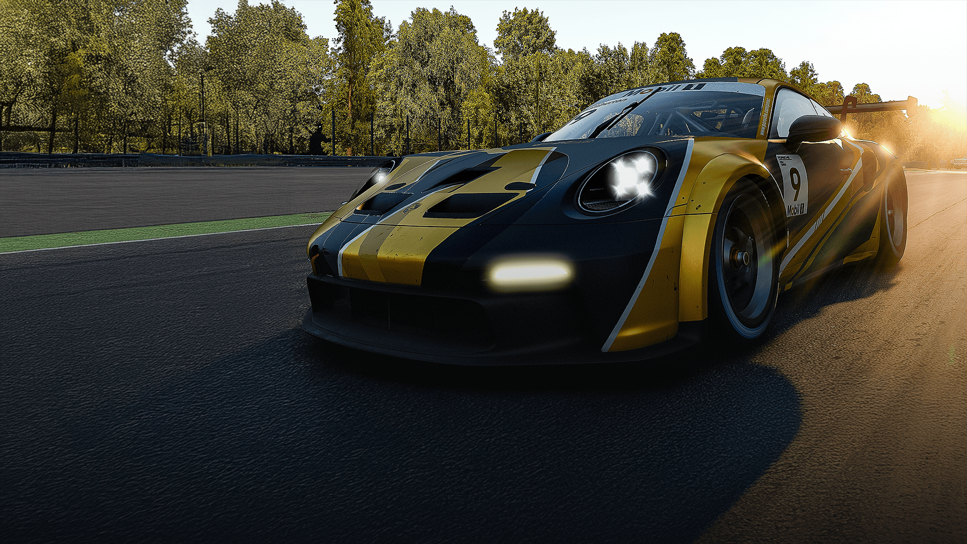 Almeida Racing Academy Porsche Cup car driving through high-speed corner for mastery course