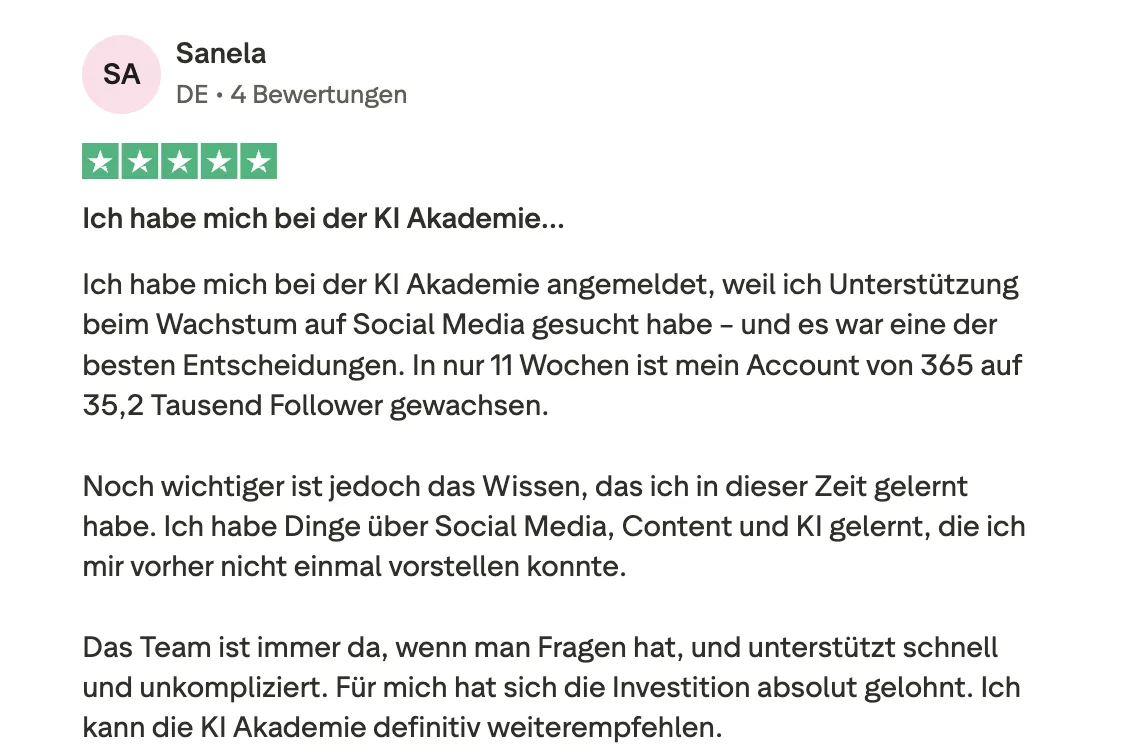 Erfahrungsbericht KI Creator Akademie: Sanela wächst von 365 auf 35.200 Follower