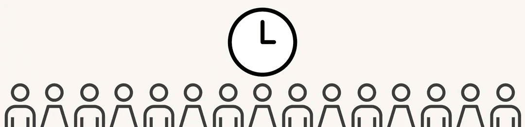 Image of a clock above a line of people