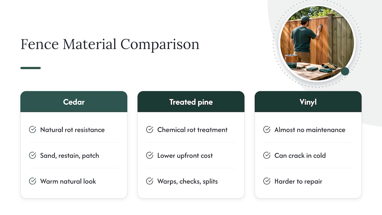 How cedar compares with other fencing materials — overview diagram
