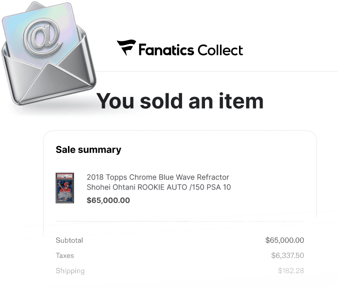 ealer payout notification showing sale summary and earnings from sold trading card inventory