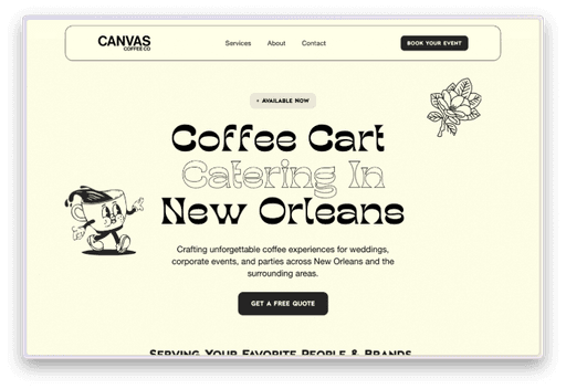 Canvas Coffee Co website hero section