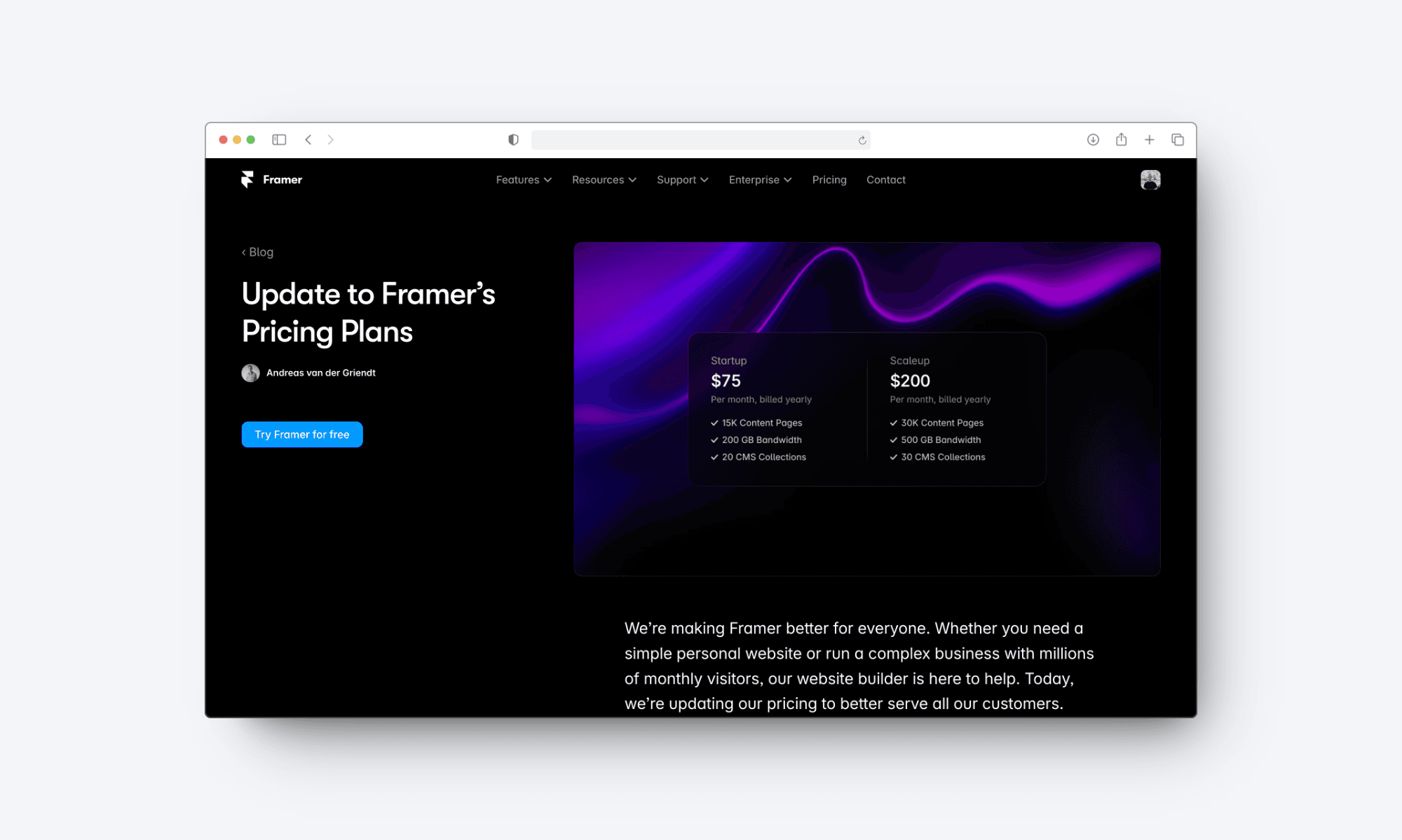 Framer November pricing update