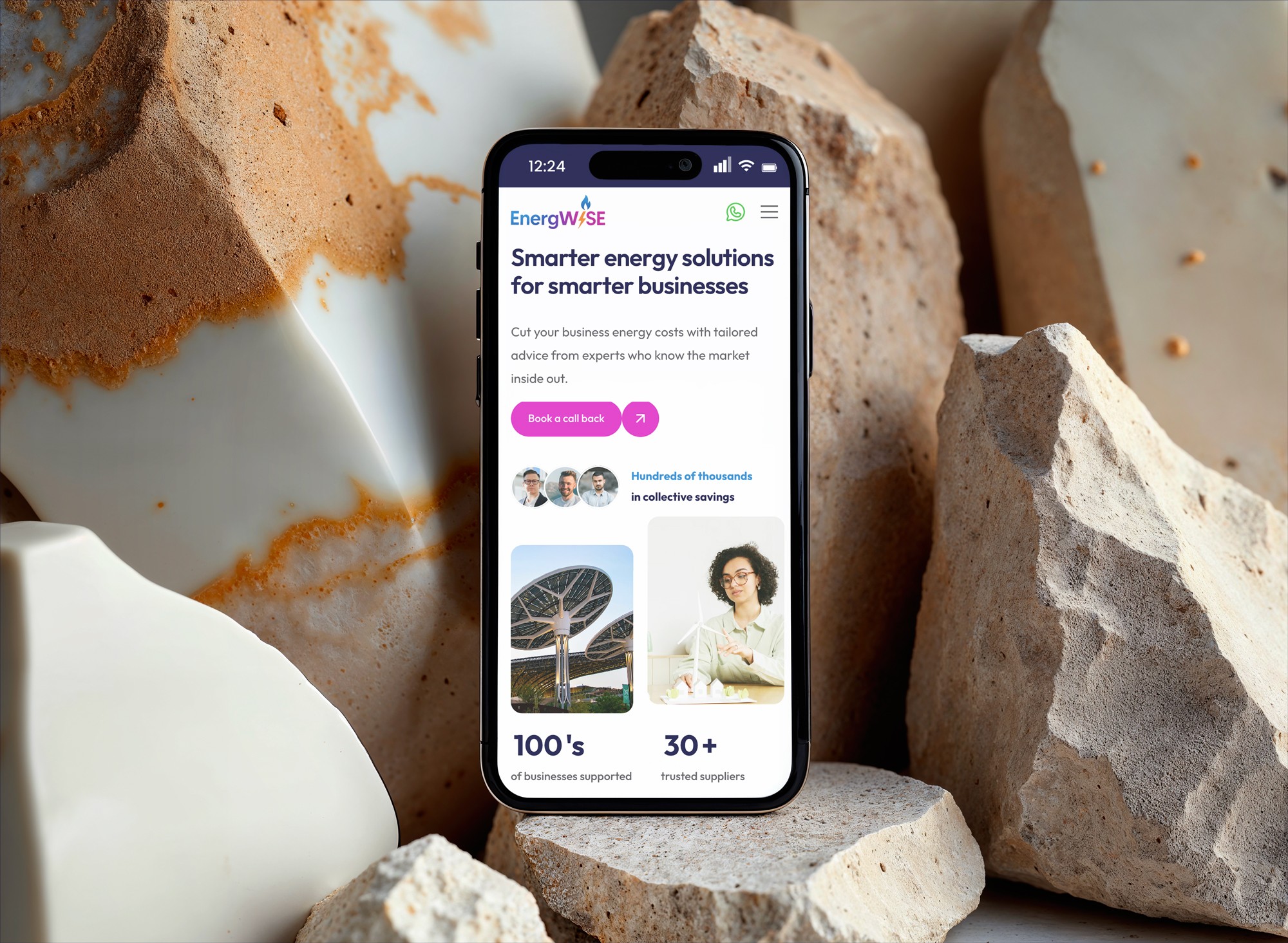 Mobile responsive energy advice website for easy navigation on phones