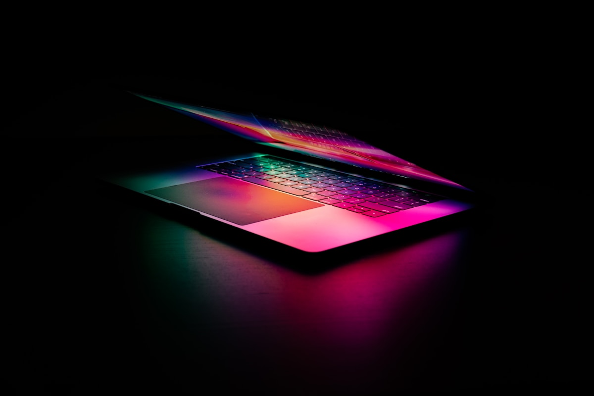 Laptop with violet and blue light