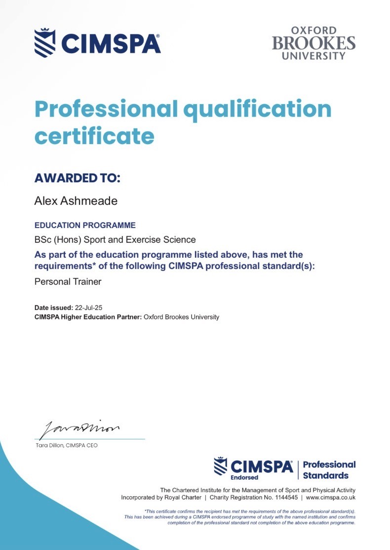 Personal training qualification certificate