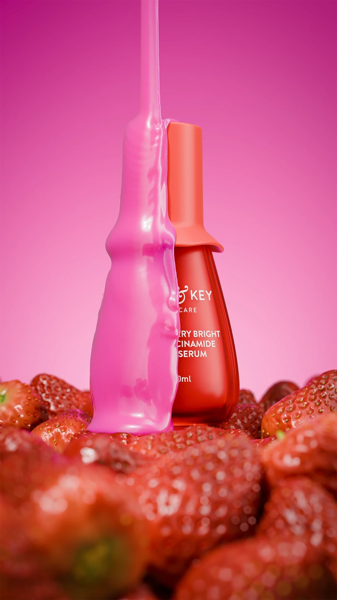 Dot & Key strawberry serum bottles with fresh strawberries