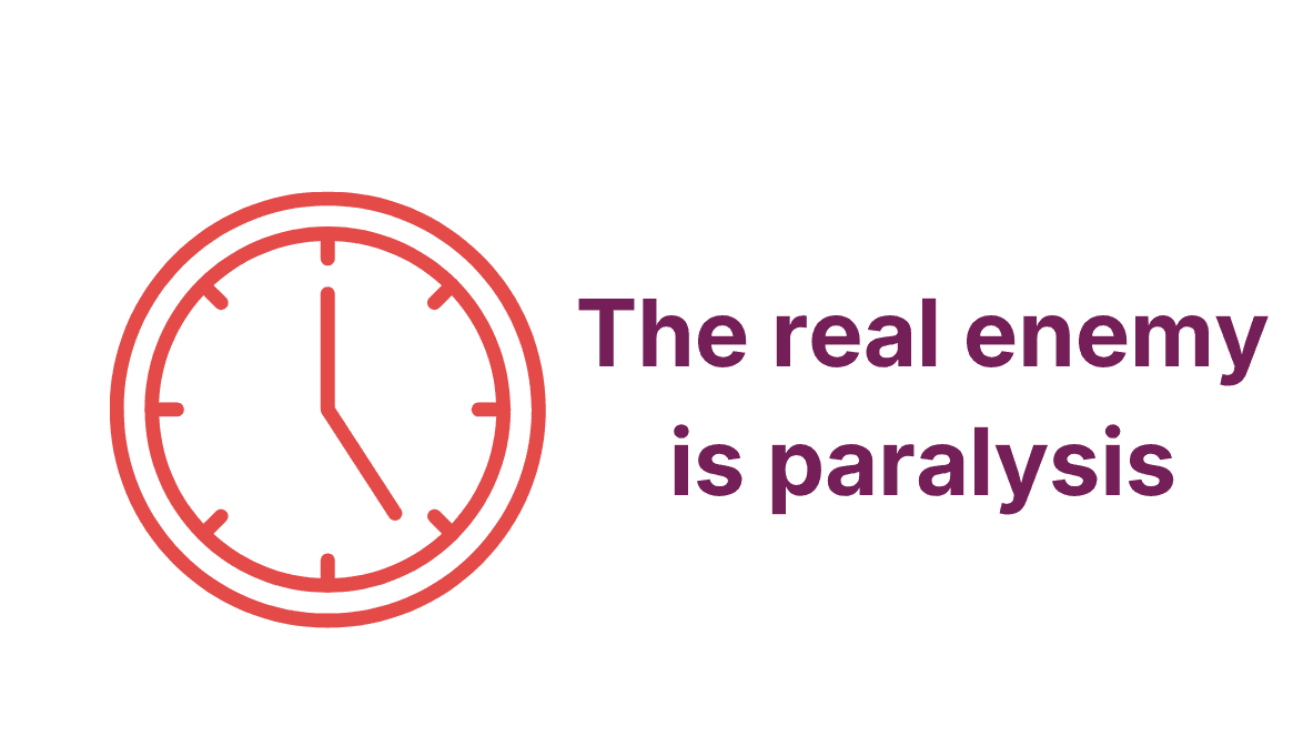 An icon of a clock - text says: the real enemy is paralysis