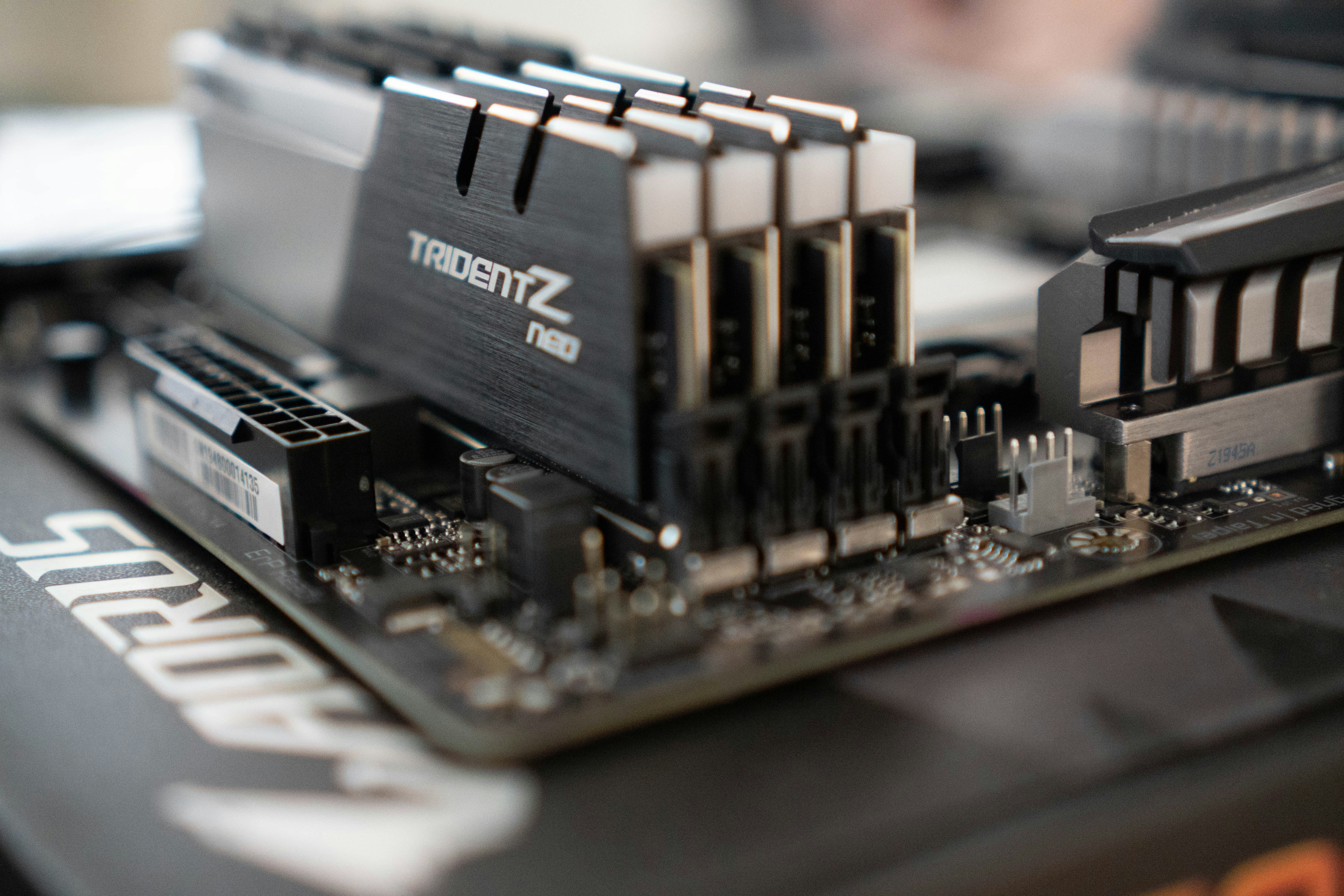 Close-up of RAM installed on motherboard
