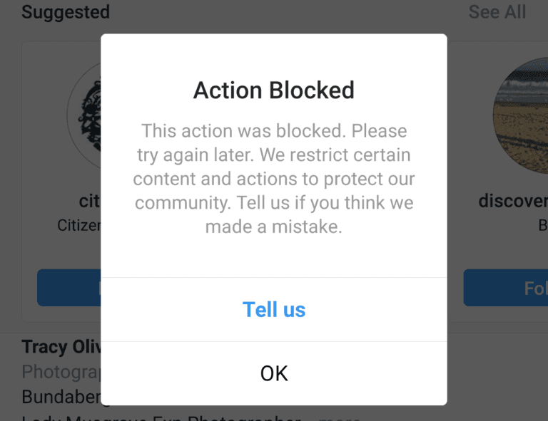 Instagram Action Blocked