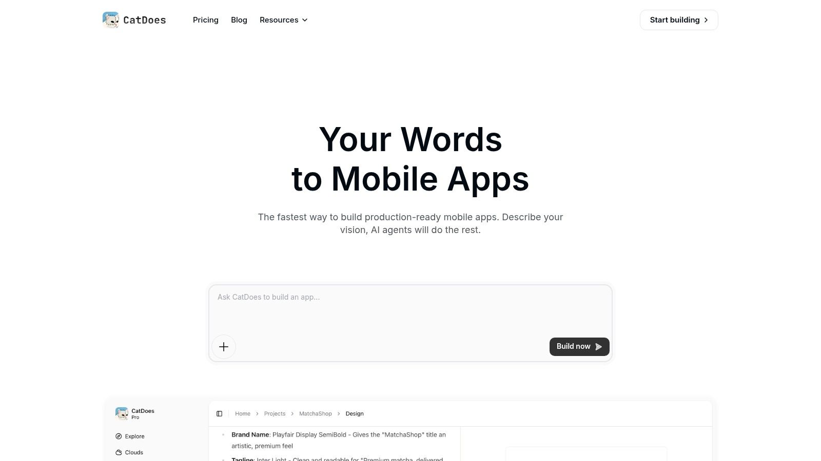 CatDoes AI-native mobile app builder interface