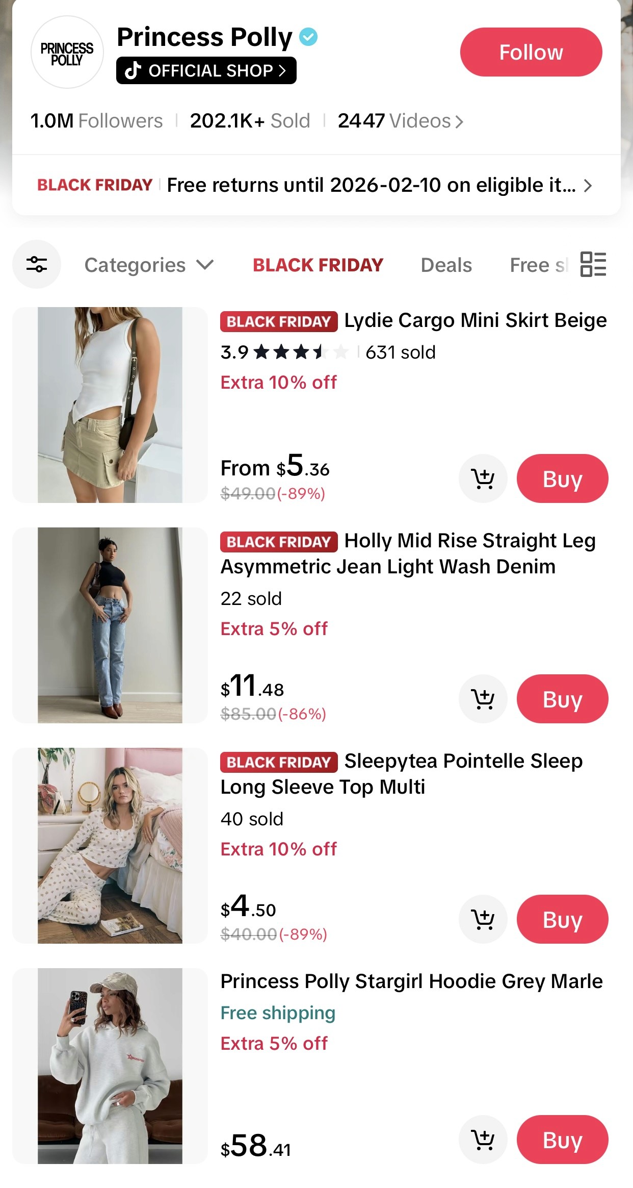 Princess Polly Official Shop in TikTok Shop powered by AfterShip Feed.