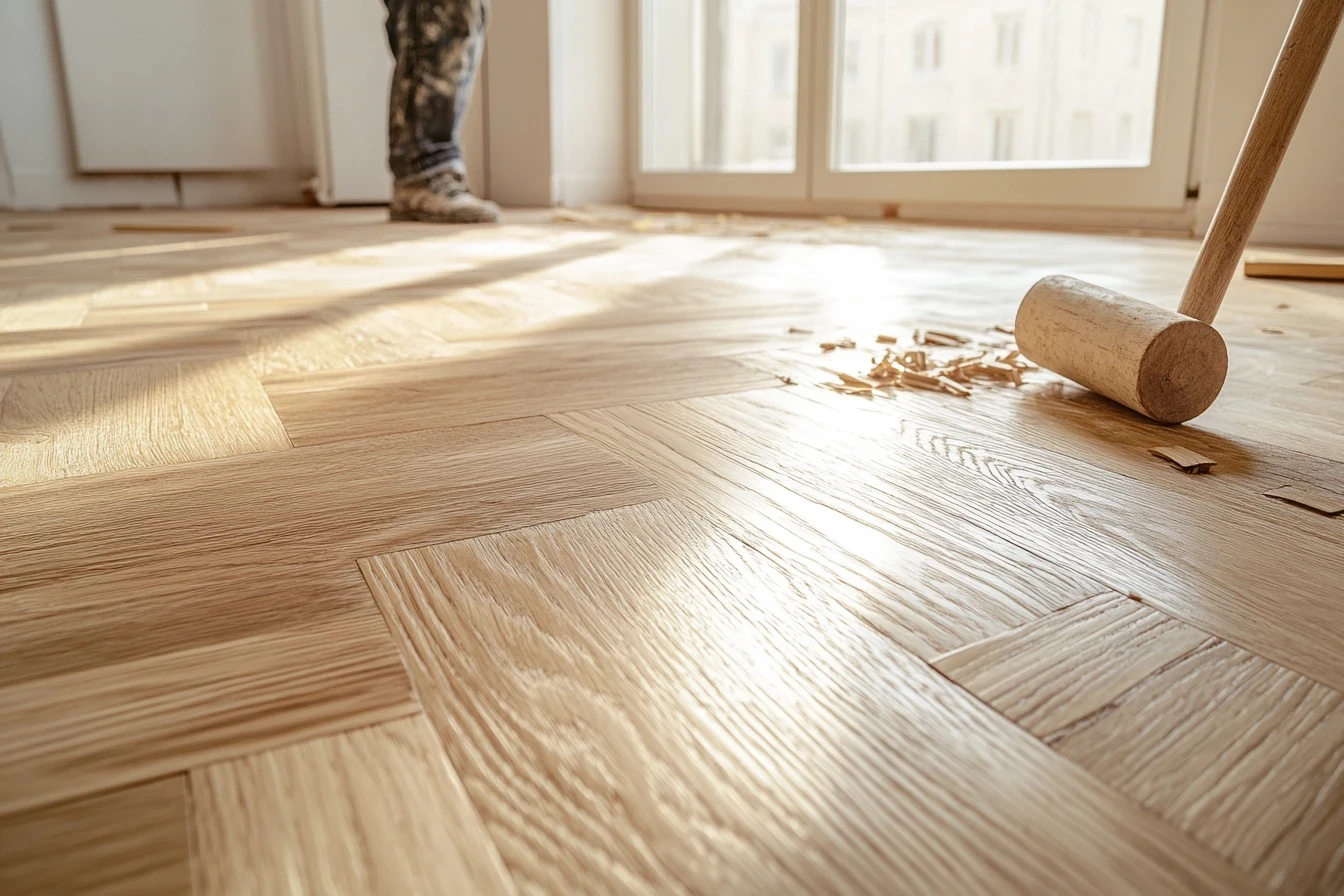 Pose de parquet stratifié dans un intérieur rénové