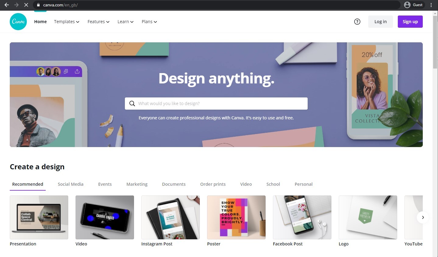 Canva landing page