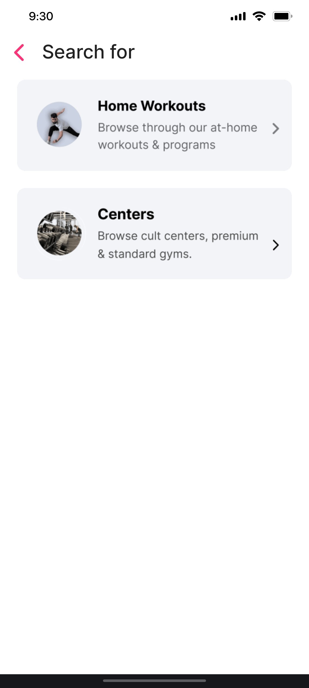 Cult.fit App Search for Screen