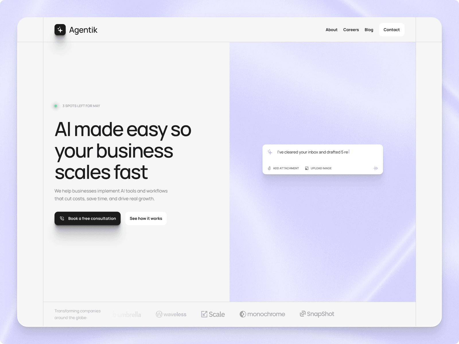 Agentik free Framer template for AI automation agencies