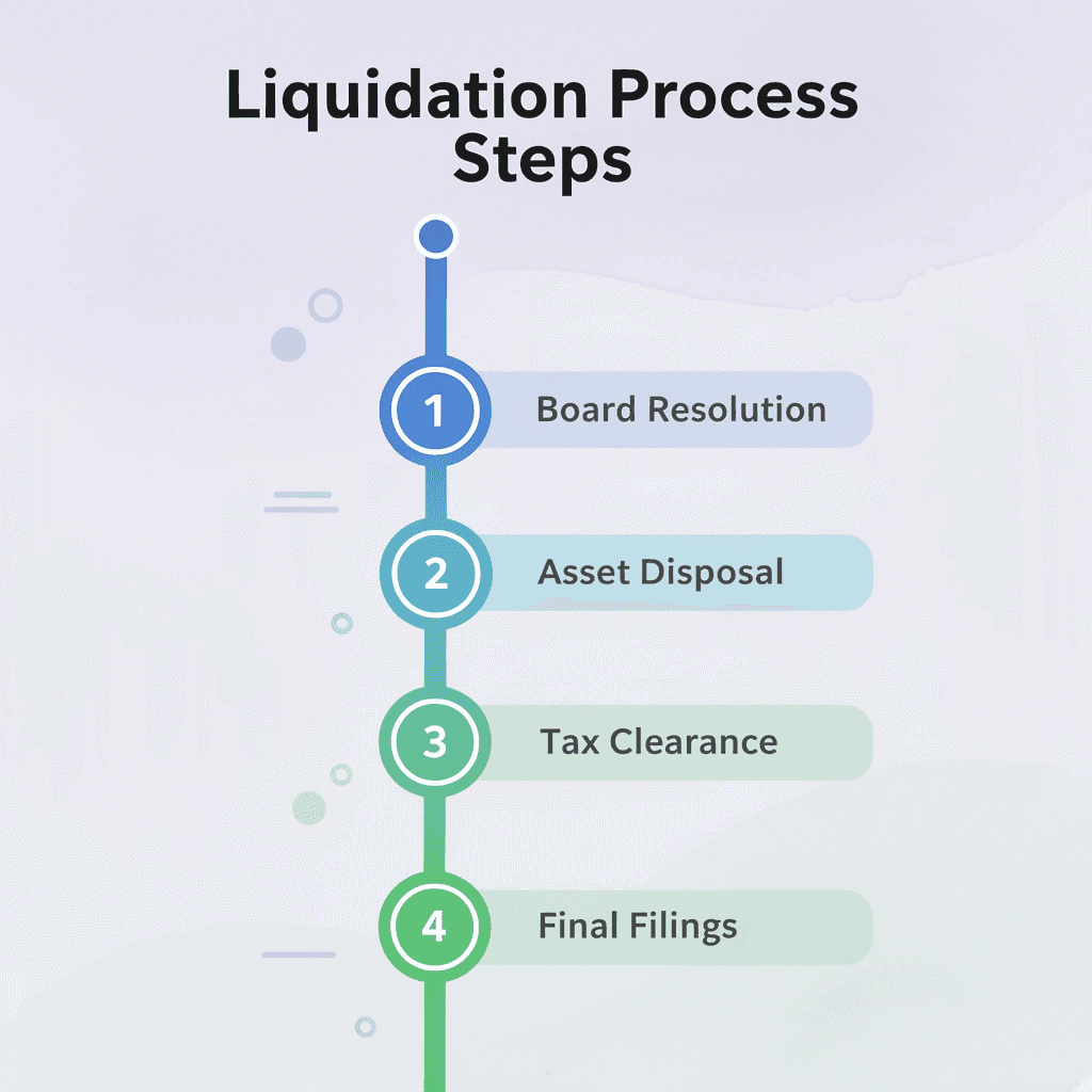 Numbered steps showing the liquidation process sequence -  How To Liquidate A Company