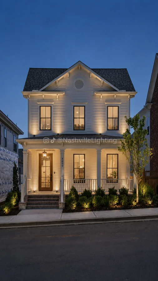 Nashville home with warm landscape lighting
