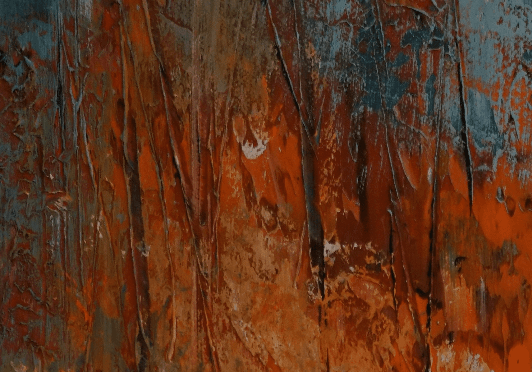 orange, white, and teal abstract painting