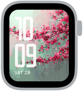 pixel bloom Apple Watch face preview 5 featuring floral, gradient, modern, and spring.