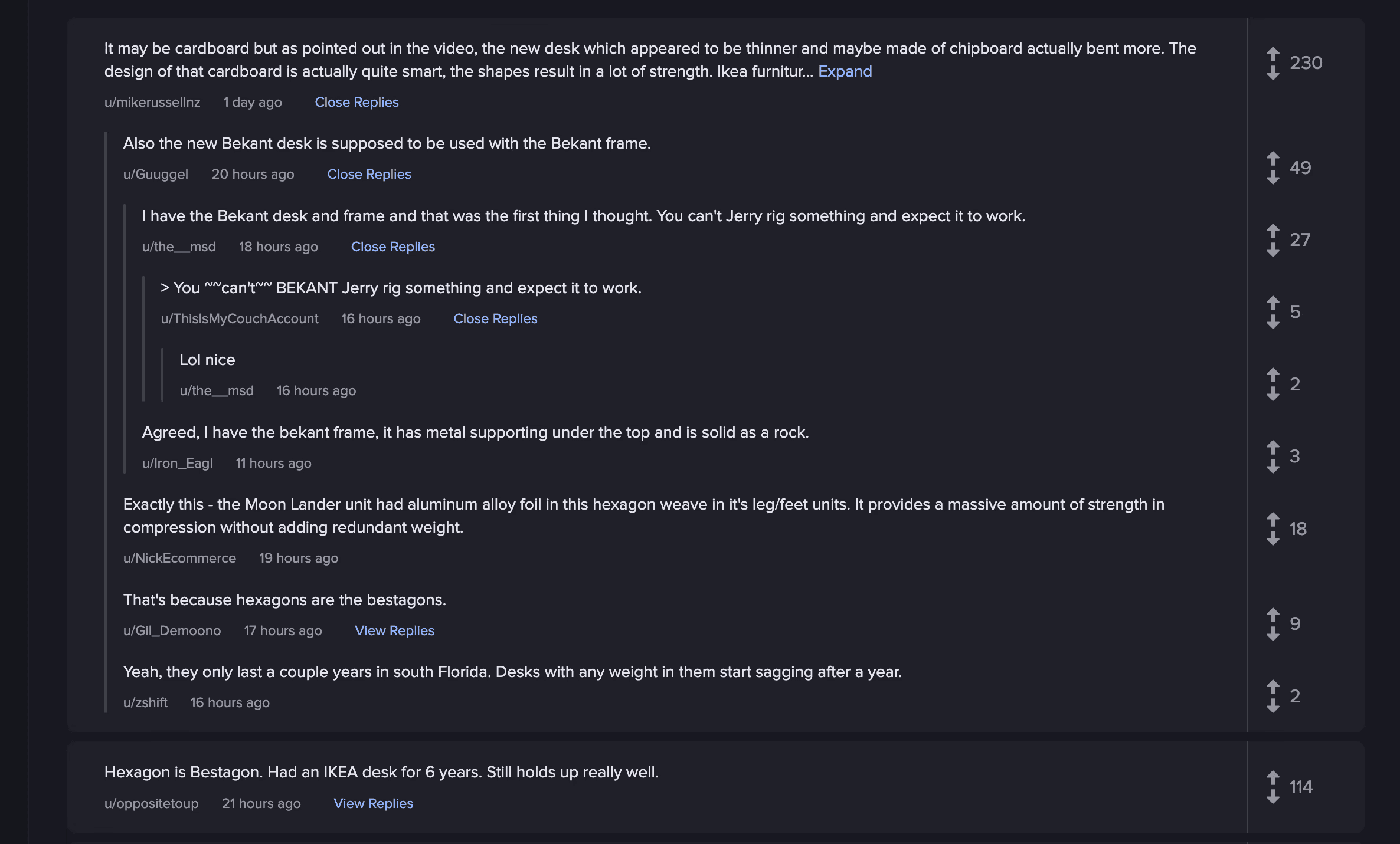 An example of adapting Reddit's threaded content to display in NewsWhip's Article Detail panel.