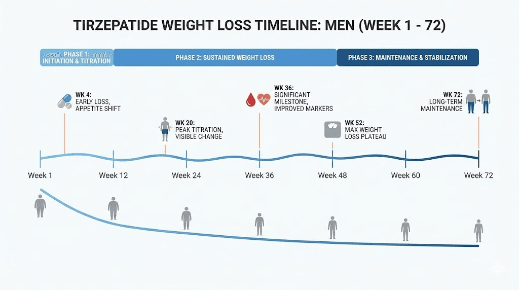 Tirzepatide weight loss timeline for men week by week results