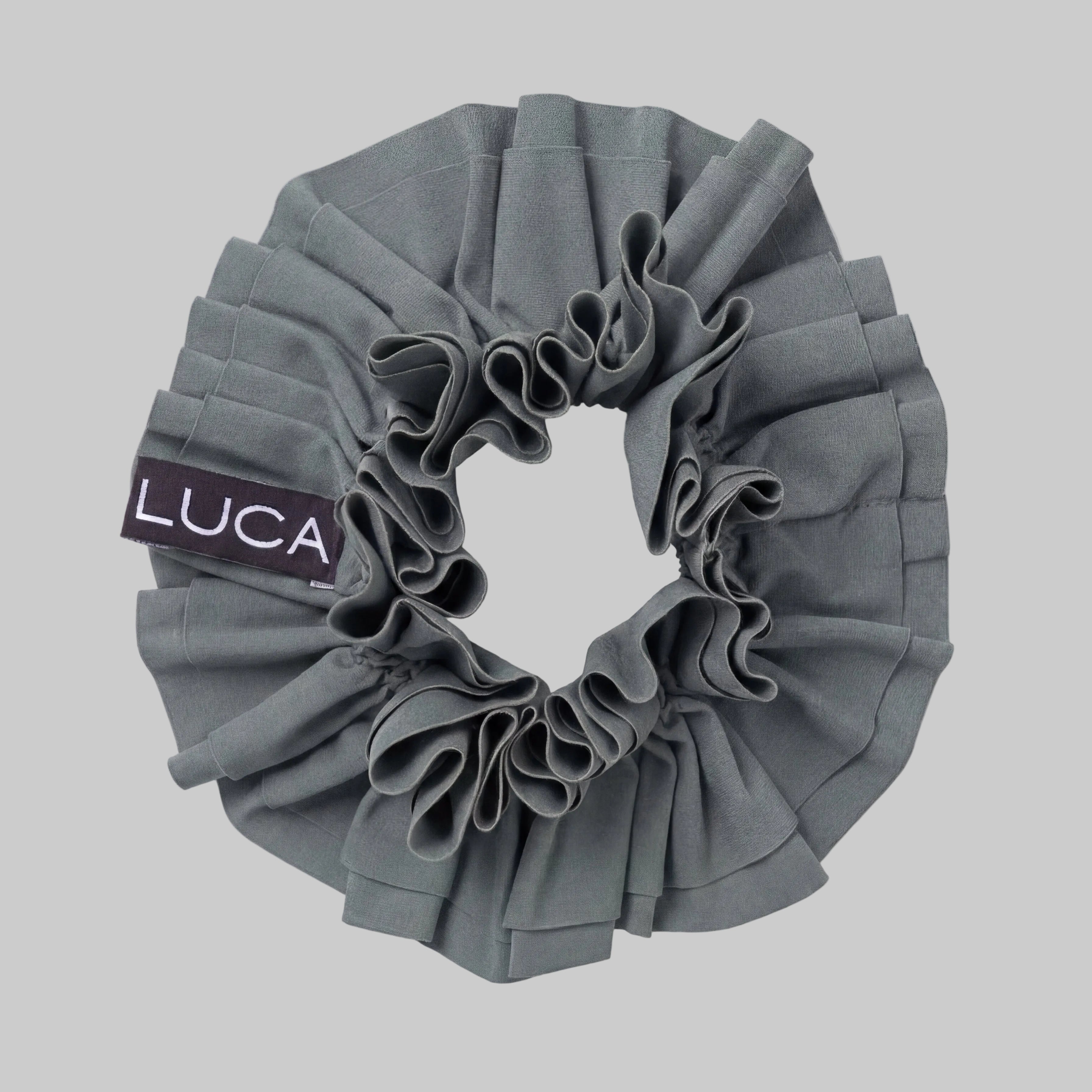 LUCA Uplift Italian fabric hair scrunchie in matcha - flat lay